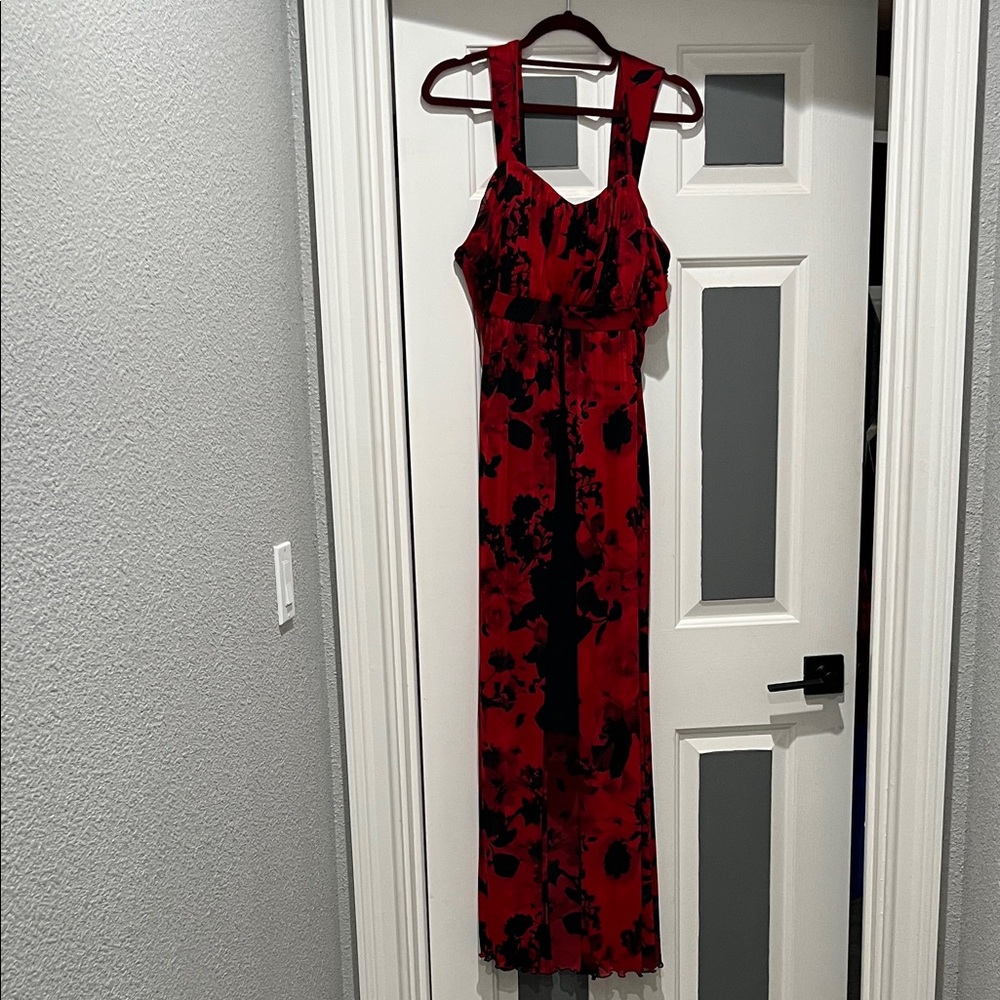 Connected Apparel Red and Black Maxi Dress